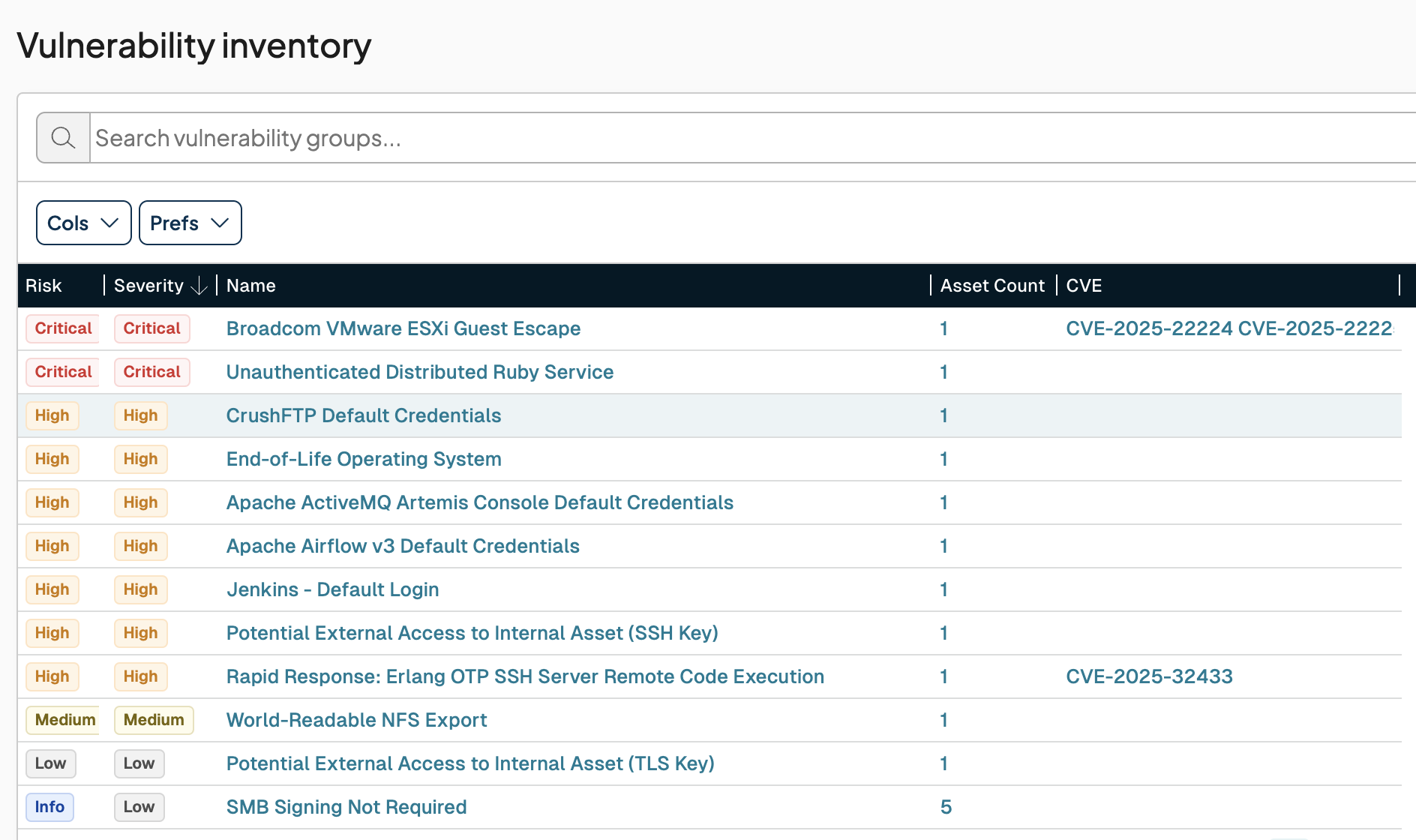 VScan Vulnerability Inventory